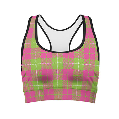 Pink Green And White Tartan Print Women's Sports Bra