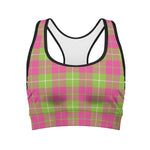 Pink Green And White Tartan Print Women's Sports Bra