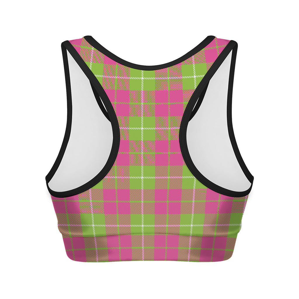 Pink Green And White Tartan Print Women's Sports Bra