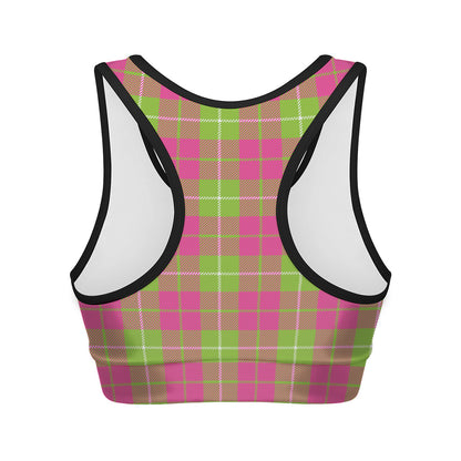 Pink Green And White Tartan Print Women's Sports Bra