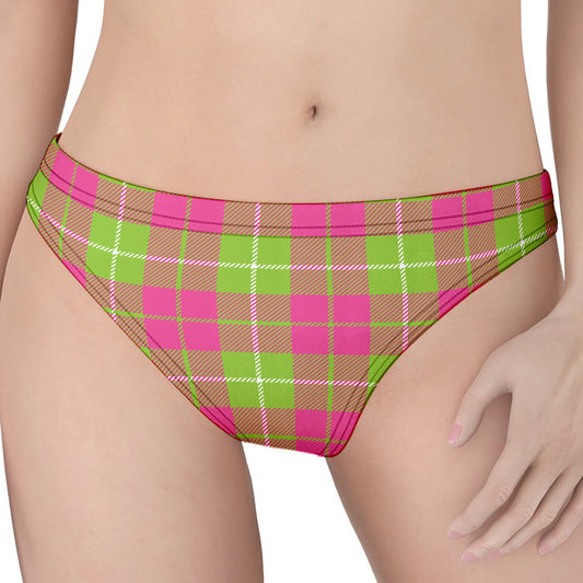 Pink Green And White Tartan Print Women's Thong