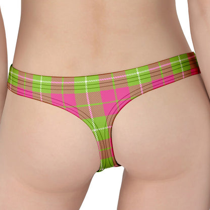 Pink Green And White Tartan Print Women's Thong