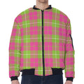 Pink Green And White Tartan Print Zip Sleeve Bomber Jacket