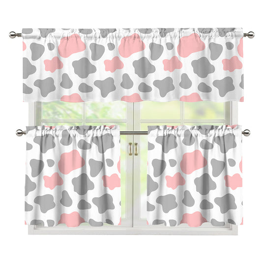 Pink Grey And White Cow Print 3 Piece Kitchen Curtains