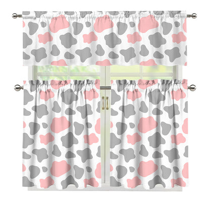 Pink Grey And White Cow Print 3 Piece Kitchen Curtains
