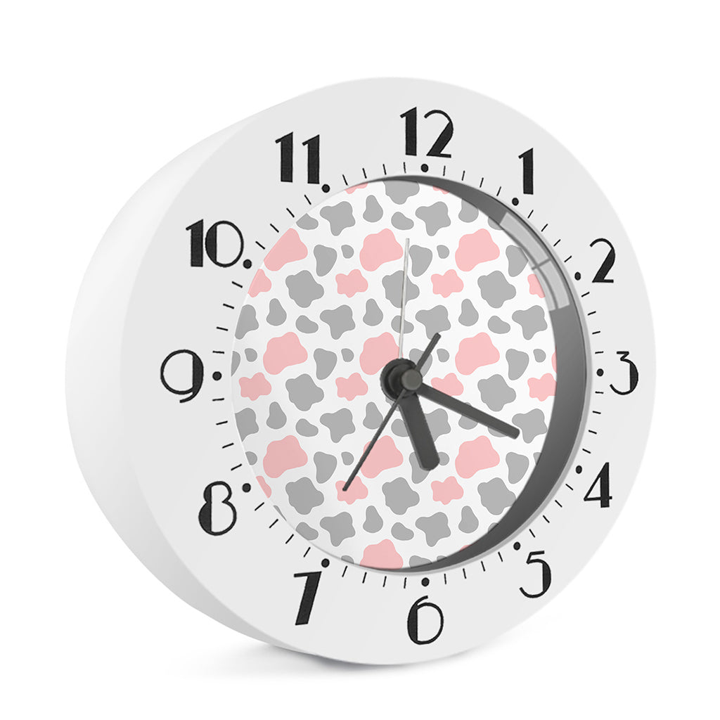 Pink Grey And White Cow Print Alarm Clock