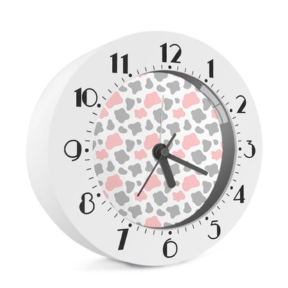 Pink Grey And White Cow Print Alarm Clock