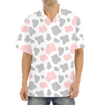 Pink Grey And White Cow Print Aloha Shirt