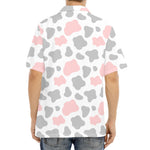 Pink Grey And White Cow Print Aloha Shirt