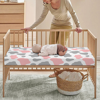 Pink Grey And White Cow Print Baby Crib Sheet