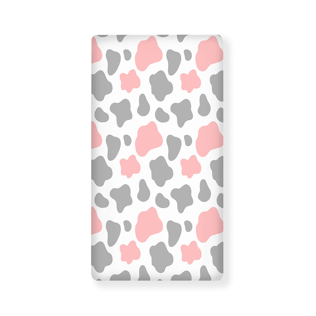 Pink Grey And White Cow Print Baby Crib Sheet