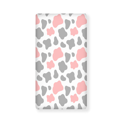 Pink Grey And White Cow Print Baby Crib Sheet