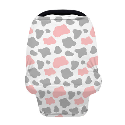 Pink Grey And White Cow Print Baby Seat Cover