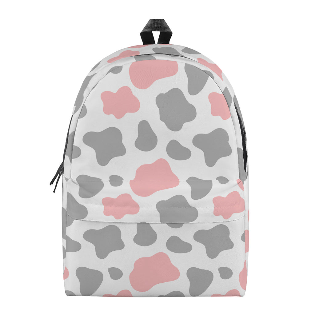Pink Grey And White Cow Print Backpack