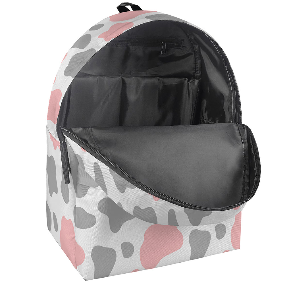 Pink Grey And White Cow Print Backpack
