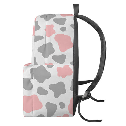 Pink Grey And White Cow Print Backpack