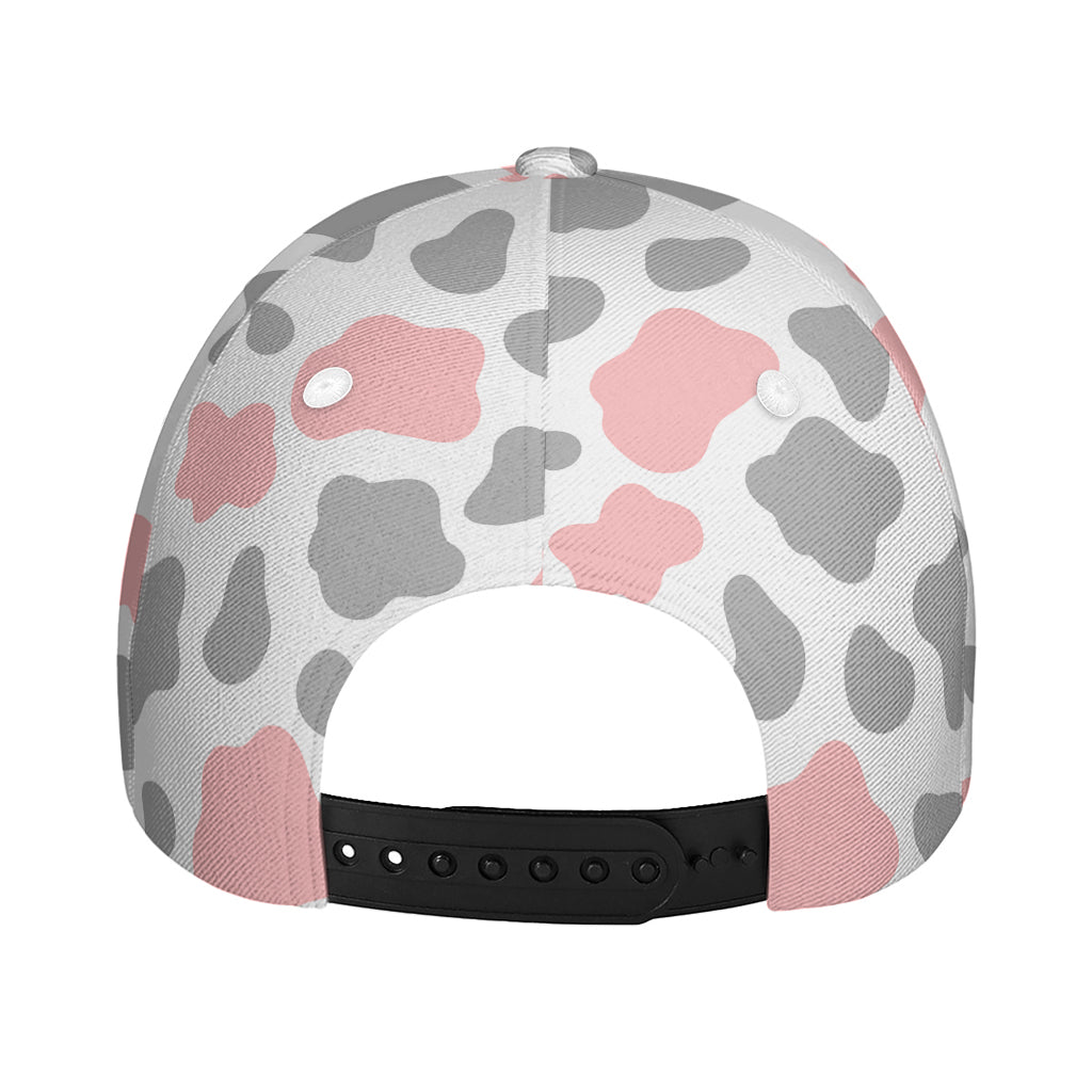 Pink Grey And White Cow Print Baseball Cap