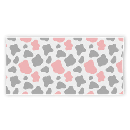 Pink Grey And White Cow Print Beach Towel