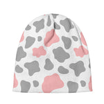 Pink Grey And White Cow Print Beanie