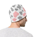Pink Grey And White Cow Print Beanie