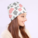 Pink Grey And White Cow Print Beanie