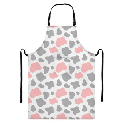 Pink Grey And White Cow Print Bib Apron With Pocket