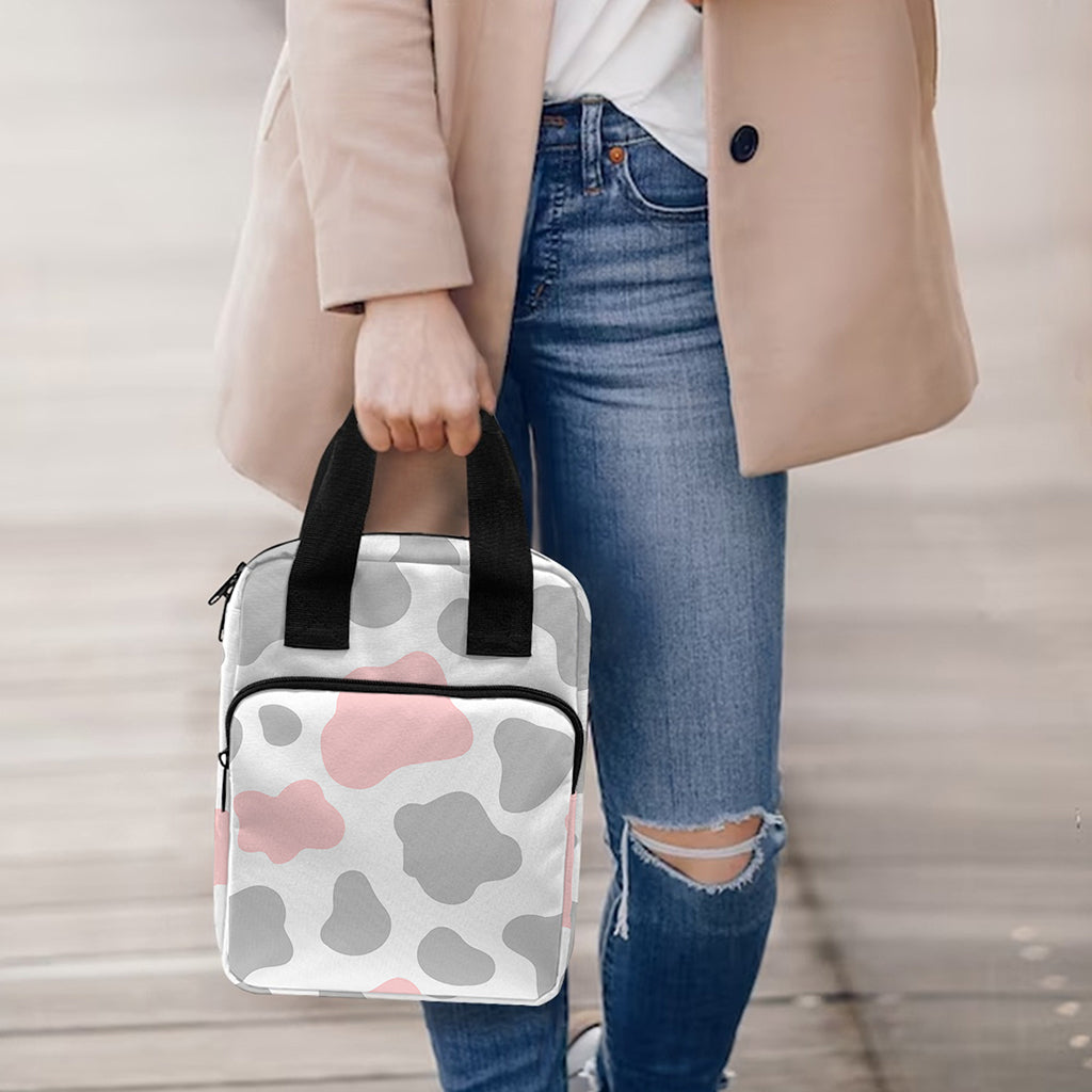 Pink Grey And White Cow Print Bible Tote Bag