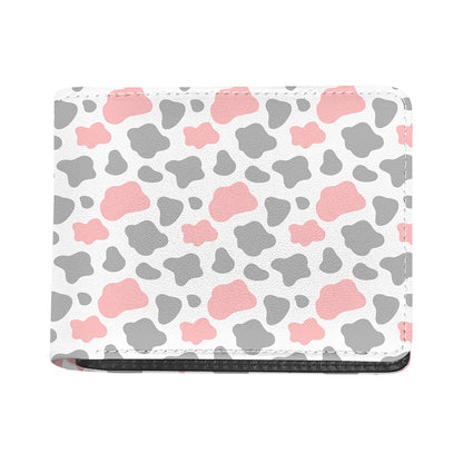 Pink Grey And White Cow Print Bifold Wallet