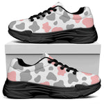 Pink Grey And White Cow Print Black Chunky Shoes