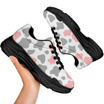 Pink Grey And White Cow Print Black Chunky Shoes