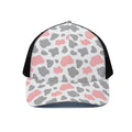 Pink Grey And White Cow Print Black Mesh Trucker Hat