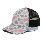 Pink Grey And White Cow Print Black Mesh Trucker Cap