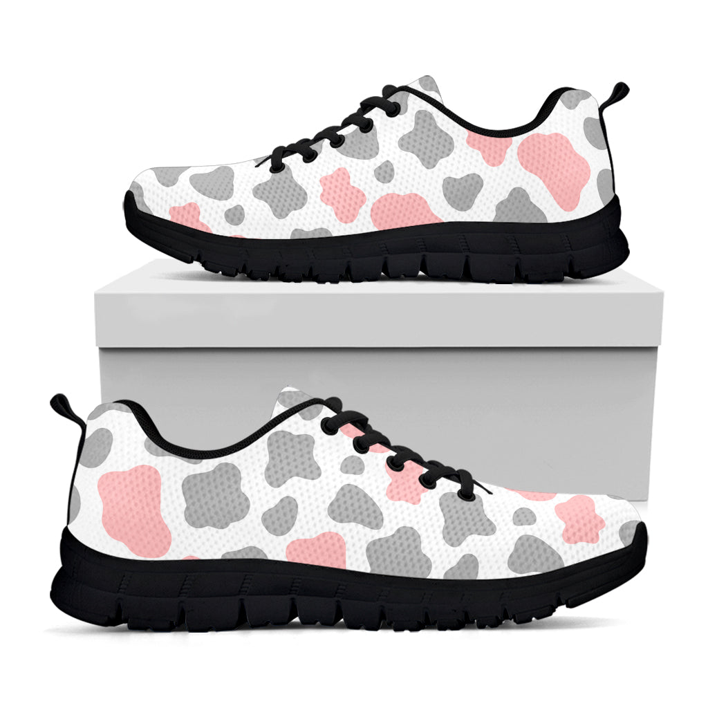 Pink Grey And White Cow Print Black Running Shoes