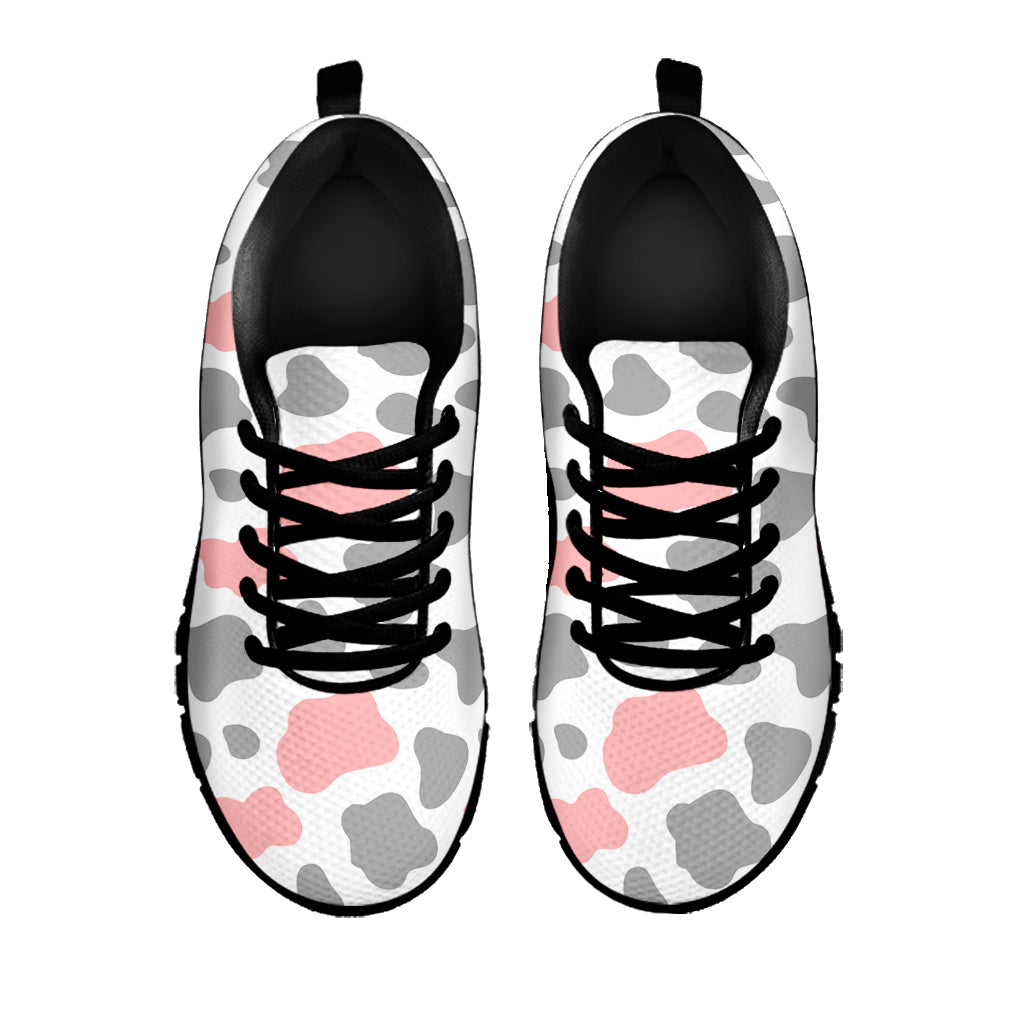 Pink Grey And White Cow Print Black Running Shoes