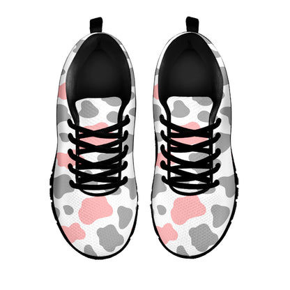 Pink Grey And White Cow Print Black Running Shoes
