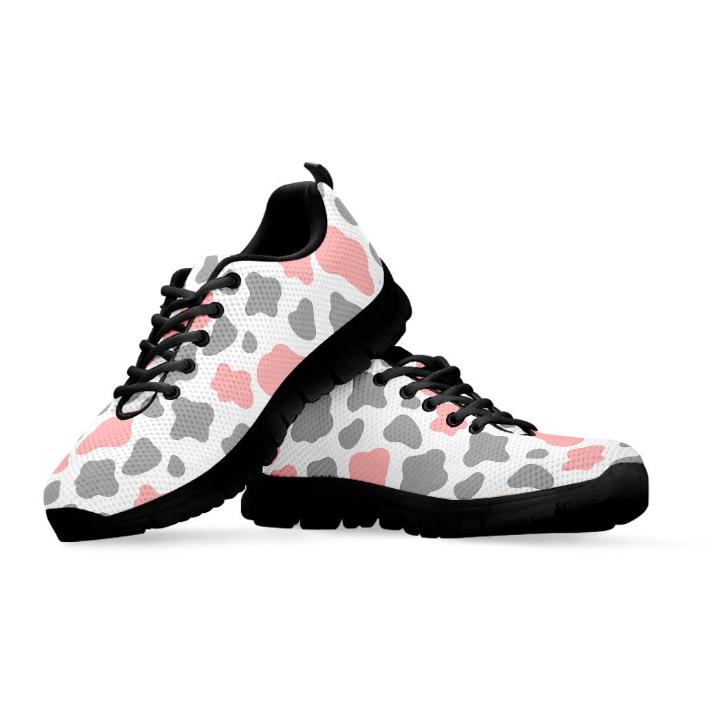Pink Grey And White Cow Print Black Running Shoes