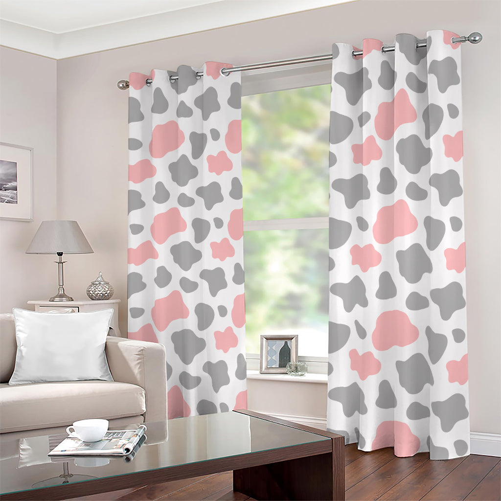 Pink Grey And White Cow Print Blackout Grommet Curtains