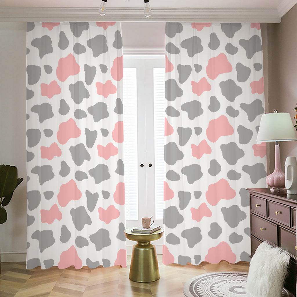 Pink Grey And White Cow Print Blackout Pencil Pleat Curtains