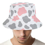 Pink Grey And White Cow Print Bucket Hat
