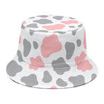 Pink Grey And White Cow Print Bucket Hat