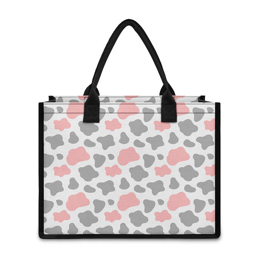 Pink Grey And White Cow Print Canvas Tote Bag