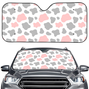 Pink Grey And White Cow Print Car Windshield Sun Shade