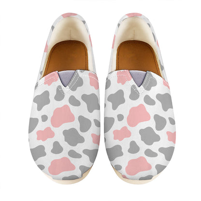 Pink Grey And White Cow Print Casual Shoes
