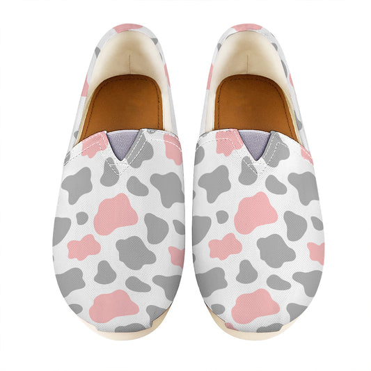 Pink Grey And White Cow Print Casual Shoes