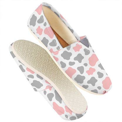 Pink Grey And White Cow Print Casual Shoes