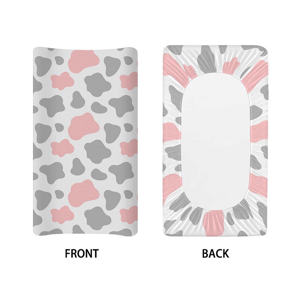 Pink Grey And White Cow Print Changing Pad Cover