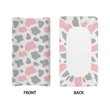 Pink Grey And White Cow Print Changing Pad Cover