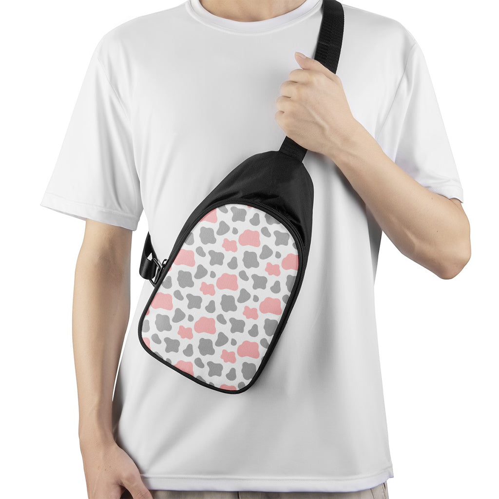 Pink Grey And White Cow Print Chest Bag