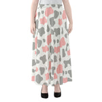 Pink Grey And White Cow Print Chiffon Maxi Skirt