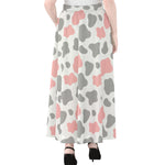 Pink Grey And White Cow Print Chiffon Maxi Skirt
